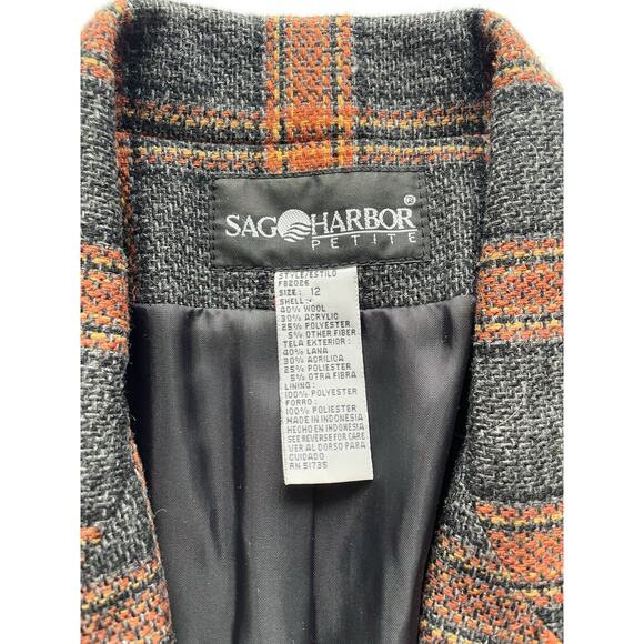 Sag Harbor Petites Women's Gray and Rust Plaid Wool Blend Blazer - Picture 2 of 6